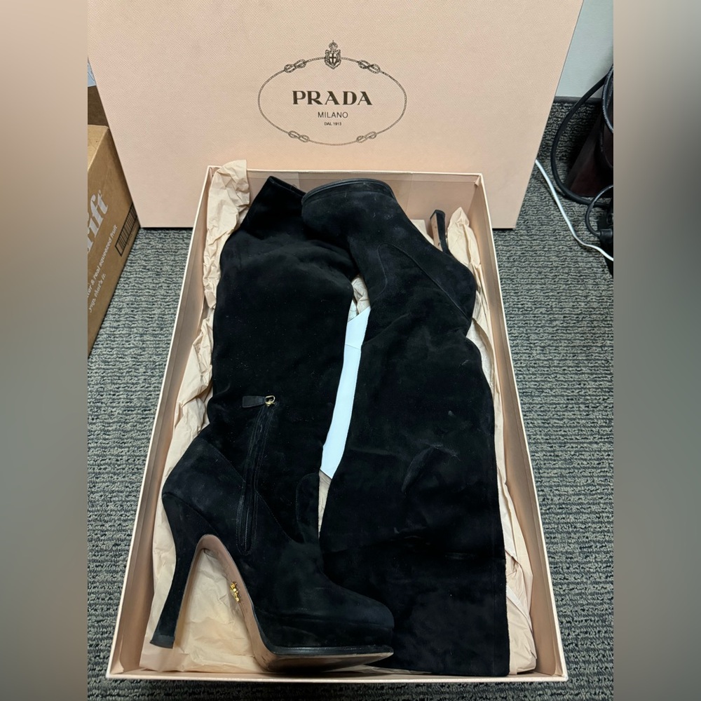 Authentic Prada Black Suede Platform Boots